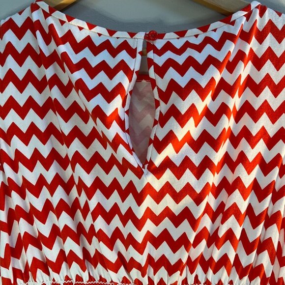 Kate Spade Leora Chevron Pink‎ Coral Stripe Cotton Smocked Dress Size Small - Picture 6 of 7
